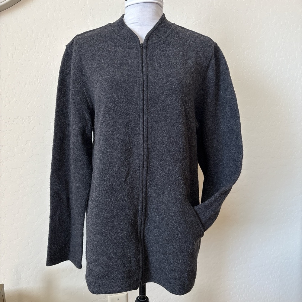 Eileen Fisher 70% wool 30% cotton dark grey full Zip cardigan . L